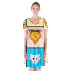 Animals Cute Flat Cute Animals Short Sleeve V-neck Flare Dress