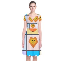 Animals Cute Flat Cute Animals Short Sleeve Front Wrap Dress