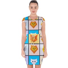 Animals Cute Flat Cute Animals Capsleeve Drawstring Dress 