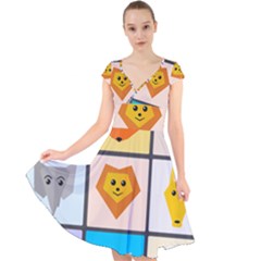 Animals Cute Flat Cute Animals Cap Sleeve Front Wrap Midi Dress