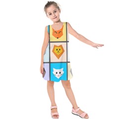 Animals Cute Flat Cute Animals Kids  Sleeveless Dress