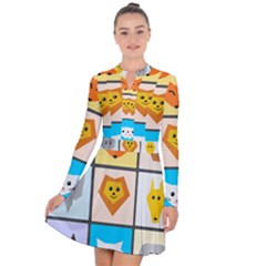 Animals Cute Flat Cute Animals Long Sleeve Panel Dress