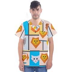 Animals Cute Flat Cute Animals Men s V-neck Scrub Top