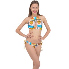 Animals Cute Flat Cute Animals Cross Front Halter Bikini Set