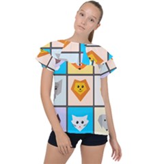 Animals Cute Flat Cute Animals Ruffle Collar Chiffon Blouse