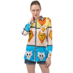 Animals Cute Flat Cute Animals Long Sleeve Satin Shirt