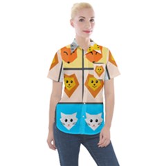 Animals Cute Flat Cute Animals Women s Short Sleeve Pocket Shirt