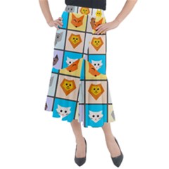 Animals Cute Flat Cute Animals Midi Mermaid Skirt