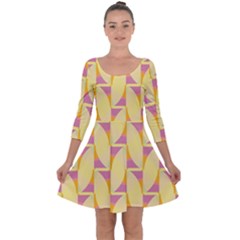 Yellow Pink Quarter Sleeve Skater Dress