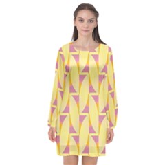 Yellow Pink Long Sleeve Chiffon Shift Dress 