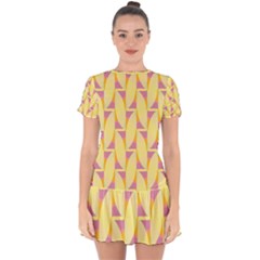 Yellow Pink Drop Hem Mini Chiffon Dress