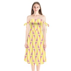 Yellow Pink Shoulder Tie Bardot Midi Dress