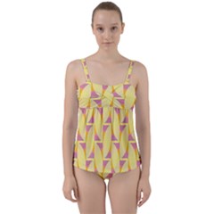 Yellow Pink Twist Front Tankini Set by HermanTelo