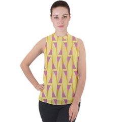 Yellow Pink Mock Neck Chiffon Sleeveless Top