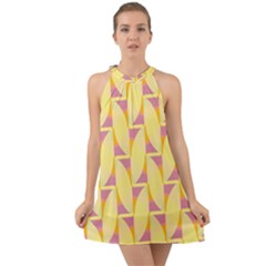 Yellow Pink Halter Tie Back Chiffon Dress by HermanTelo