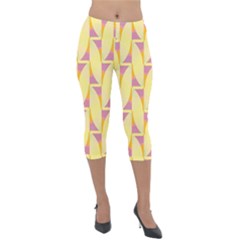 Yellow Pink Lightweight Velour Capri Leggings 