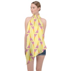 Yellow Pink Halter Asymmetric Satin Top