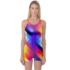 Abstract Blue Background Colorful Pattern One Piece Boyleg Swimsuit