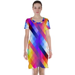 Abstract Blue Background Colorful Pattern Short Sleeve Nightdress by HermanTelo