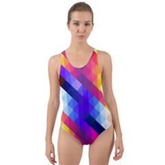 Abstract Blue Background Colorful Pattern Cut-out Back One Piece Swimsuit