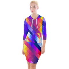 Abstract Blue Background Colorful Pattern Quarter Sleeve Hood Bodycon Dress by HermanTelo