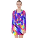 Abstract Blue Background Colorful Pattern V-neck Bodycon Long Sleeve Dress View1