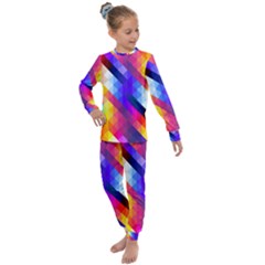 Abstract Blue Background Colorful Pattern Kids  Long Sleeve Set 