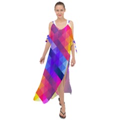 Abstract Blue Background Colorful Pattern Maxi Chiffon Cover Up Dress