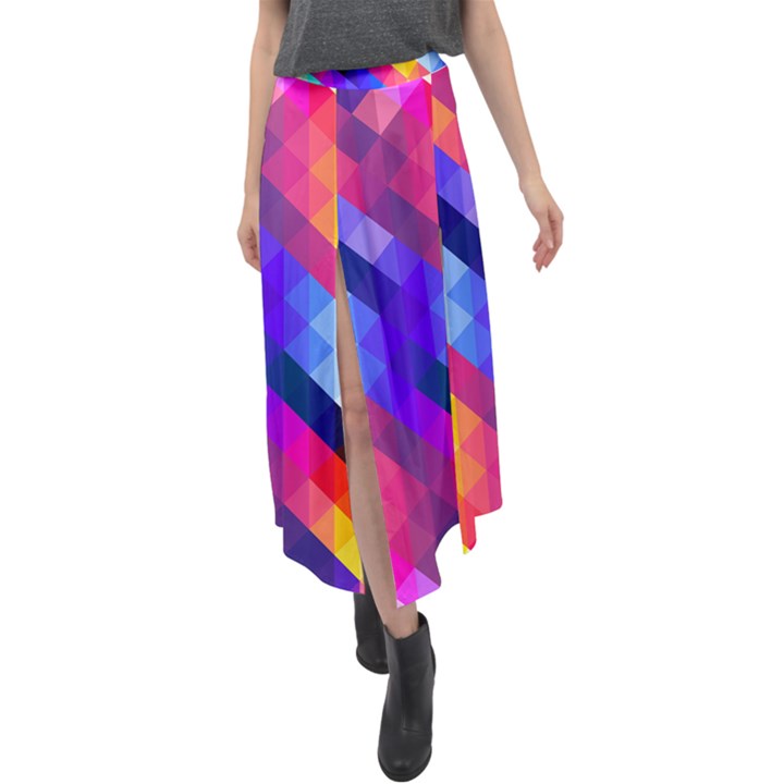 Abstract Blue Background Colorful Pattern Velour Split Maxi Skirt