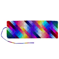 Abstract Blue Background Colorful Pattern Roll Up Canvas Pencil Holder (m)