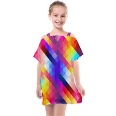 Abstract Blue Background Colorful Pattern Kids  One Piece Chiffon Dress