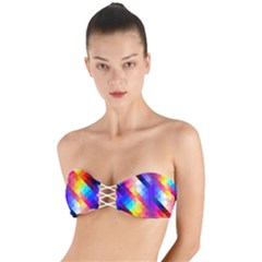 Abstract Blue Background Colorful Pattern Twist Bandeau Bikini Top by HermanTelo