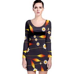 Flower Buds Floral Background Long Sleeve Velvet Bodycon Dress by HermanTelo