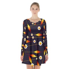 Flower Buds Floral Background Long Sleeve Velvet V-neck Dress