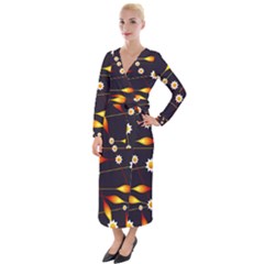 Flower Buds Floral Background Velvet Maxi Wrap Dress