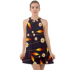 Flower Buds Floral Background Halter Tie Back Chiffon Dress