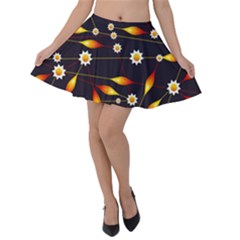 Flower Buds Floral Background Velvet Skater Skirt