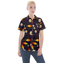 Flower Buds Floral Background Women s Short Sleeve Pocket Shirt