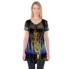 Background Level Clef Note Music Short Sleeve Tunic 