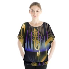 Background Level Clef Note Music Batwing Chiffon Blouse