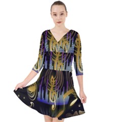 Background Level Clef Note Music Quarter Sleeve Front Wrap Dress