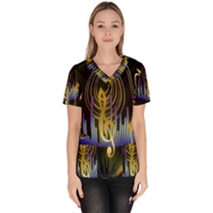 Background Level Clef Note Music Women s V-neck Scrub Top by HermanTelo