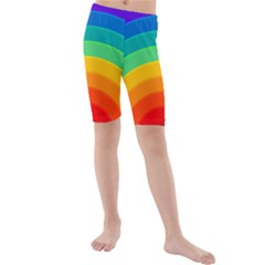 Rainbow Background Colorful Kids  Mid Length Swim Shorts