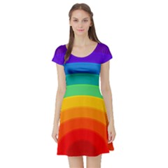 Rainbow Background Colorful Short Sleeve Skater Dress