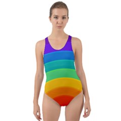 Rainbow Background Colorful Cut-out Back One Piece Swimsuit by HermanTelo