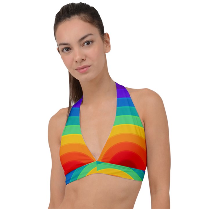 Rainbow Background Colorful Halter Plunge Bikini Top