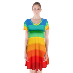 Rainbow Background Colorful Short Sleeve V-neck Flare Dress