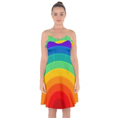 Rainbow Background Colorful Ruffle Detail Chiffon Dress