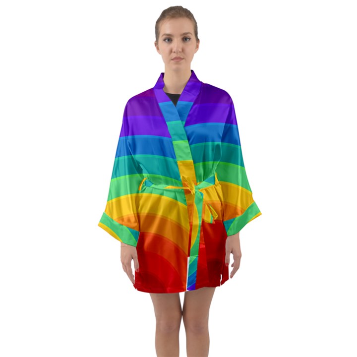 Rainbow Background Colorful Long Sleeve Satin Kimono