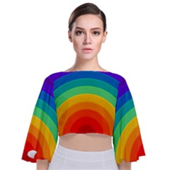 Rainbow Background Colorful Tie Back Butterfly Sleeve Chiffon Top by HermanTelo